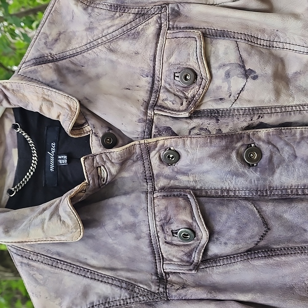 Muubaa Blue Denim Leather Jacket. Size: 4 - Picture 3 of 10